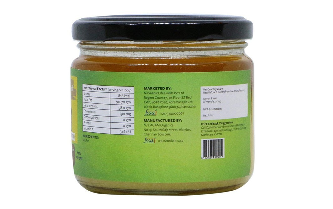 Nutty Yogi Pure Cow Ghee    Glass Jar  250 grams
